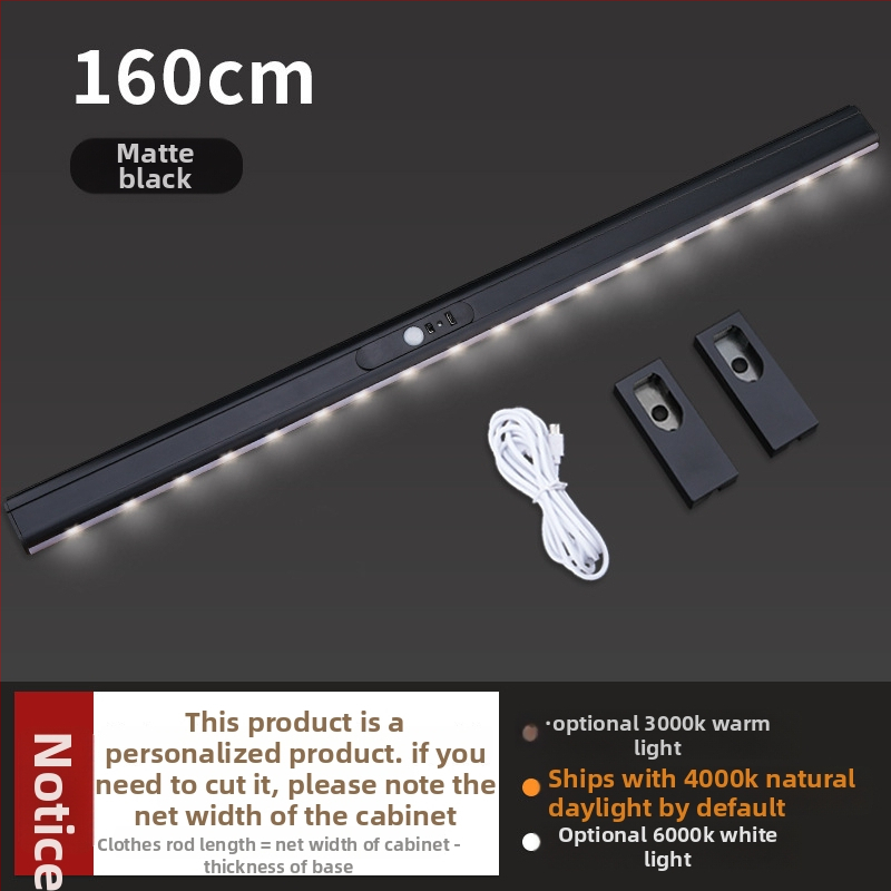 LED-es intelligens érzékelővel rendelkező gardróbszekrény ruhaszárító sín – alumíniumötvözet keresztléc, rögzítő kiegészítő a szekrényajtókhoz