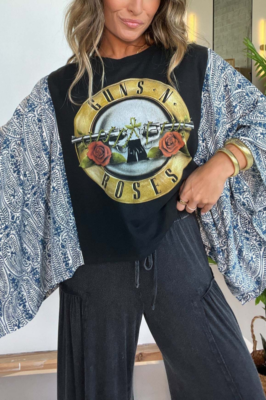 Ženski top s bat rukavima, anime uzorak, 95% poliester, okrugli izrez, dolman rukavi, duljina 50–65 cm