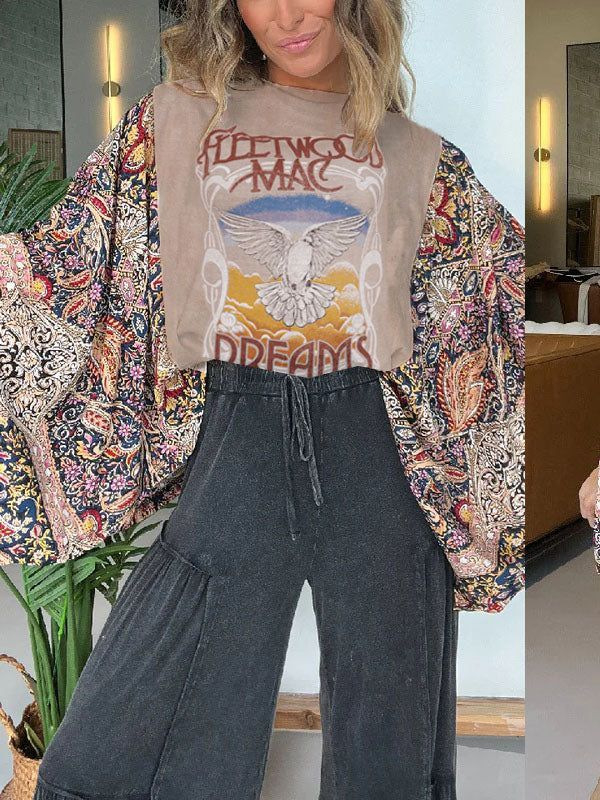 Ženski top s bat rukavima, anime uzorak, 95% poliester, okrugli izrez, dolman rukavi, duljina 50–65 cm