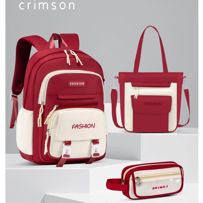 Set od tri dječje ranice — lagani, prozračni Oxford materijal, vodootporan, antibakterijski, otporan na habanje, zakrivljene naramenice, podstava od poliestera, jednobojni dizajn, Selina branda, proljeće 2024, za učenike 5.–6. razreda