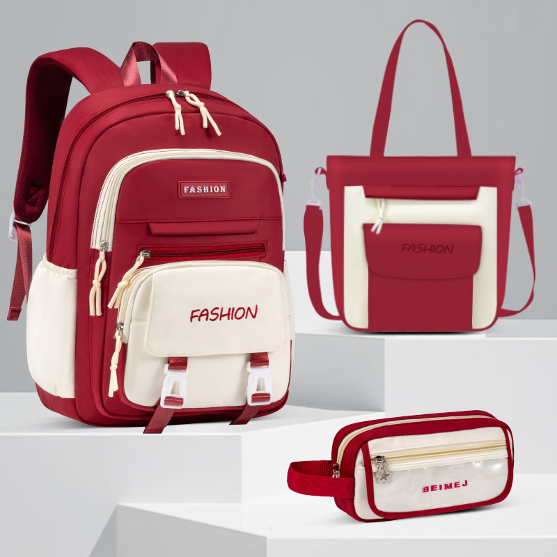 Set od tri dječje ranice — lagani, prozračni Oxford materijal, vodootporan, antibakterijski, otporan na habanje, zakrivljene naramenice, podstava od poliestera, jednobojni dizajn, Selina branda, proljeće 2024, za učenike 5.–6. razreda