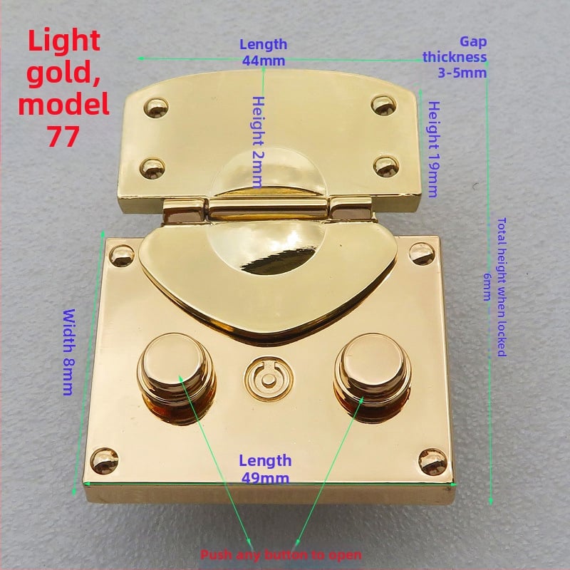 Μεταλλικό κλείσιμο τύπου κουτί για τσάντες – ορθογώνιο σώμα, μοτίβο ημι-κύκλου, κλείσιμο με ένα και δύο κουμπιά και κρυστάλλινες διακοσμήσεις; αξεσουάρ αποσκευών ανθεκτικό στη φθορά, άνοιξη 2024.