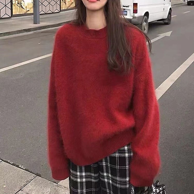Pleten džemper od vunene smjese, okrugli izrez, opušten kroj, dugi rukav