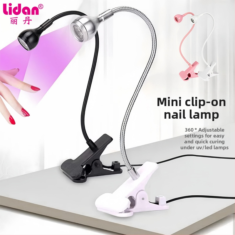 Stolná lampa na manikúru s nastaviteľným uhlom, 3W vysokovýkonná UV lampa na sušenie gélu na nechty, s klipom