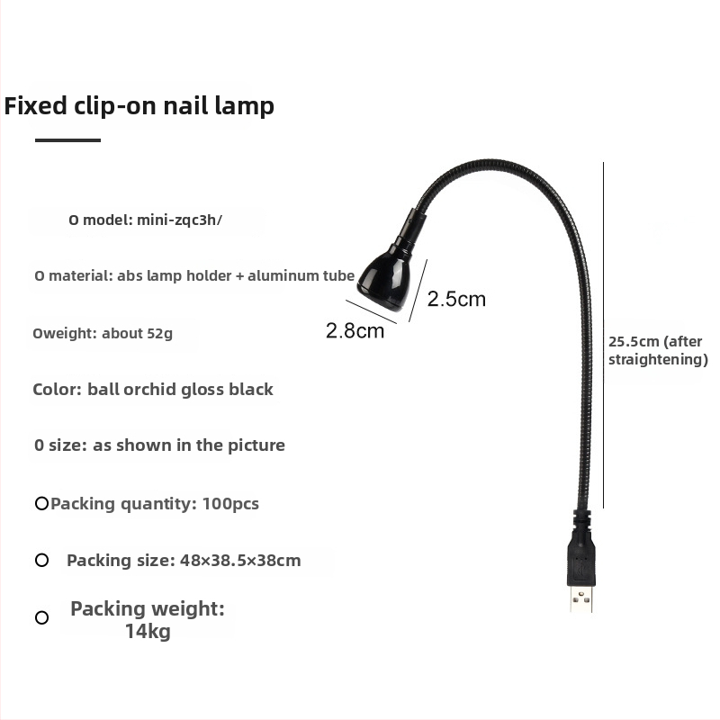 Stolná lampa na manikúru s nastaviteľným uhlom, 3W vysokovýkonná UV lampa na sušenie gélu na nechty, s klipom