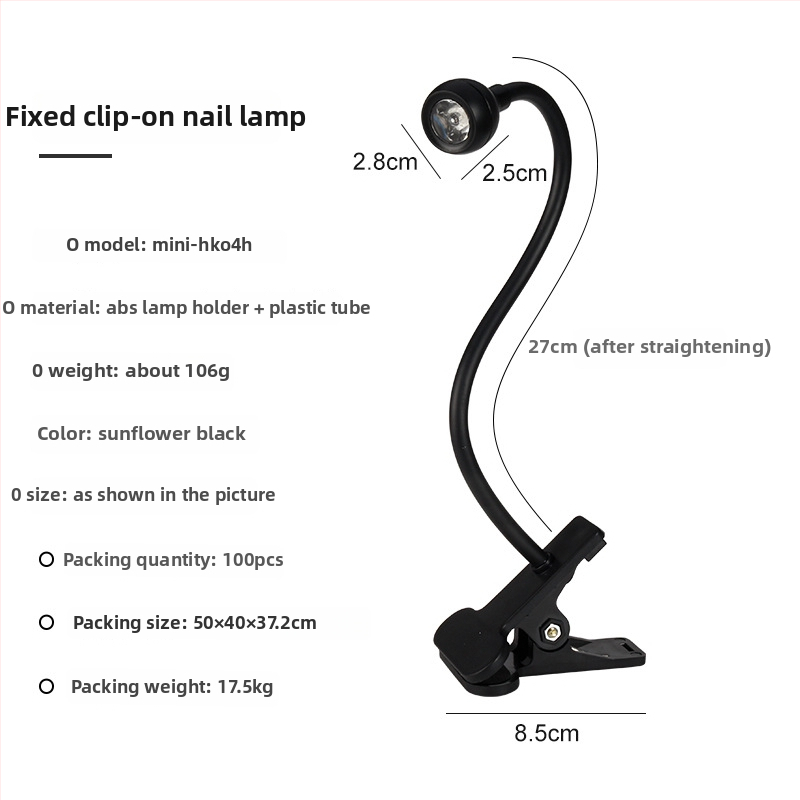 Stolná lampa na manikúru s nastaviteľným uhlom, 3W vysokovýkonná UV lampa na sušenie gélu na nechty, s klipom