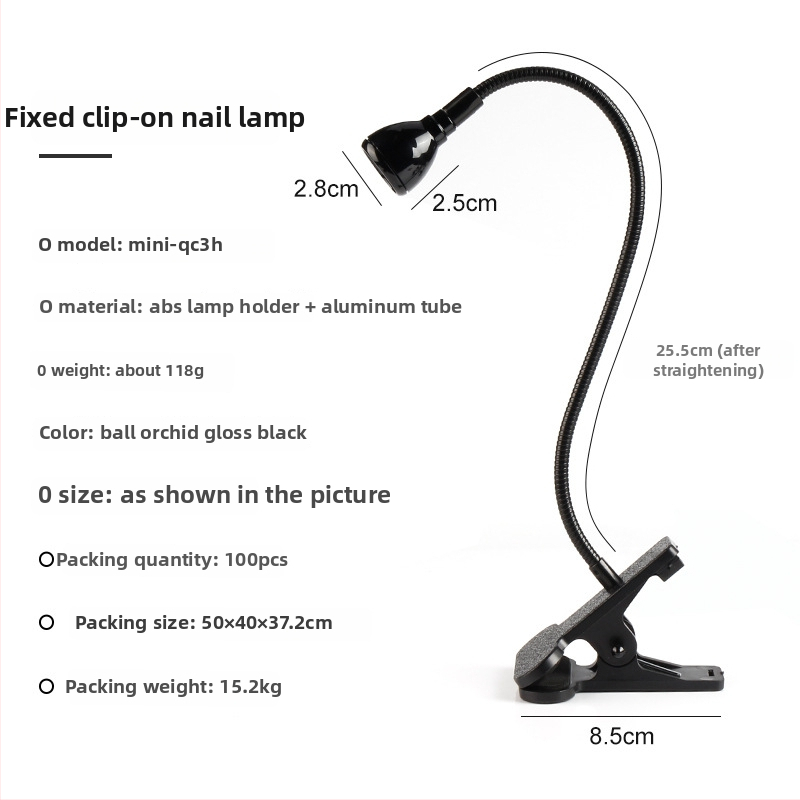 Stolná lampa na manikúru s nastaviteľným uhlom, 3W vysokovýkonná UV lampa na sušenie gélu na nechty, s klipom