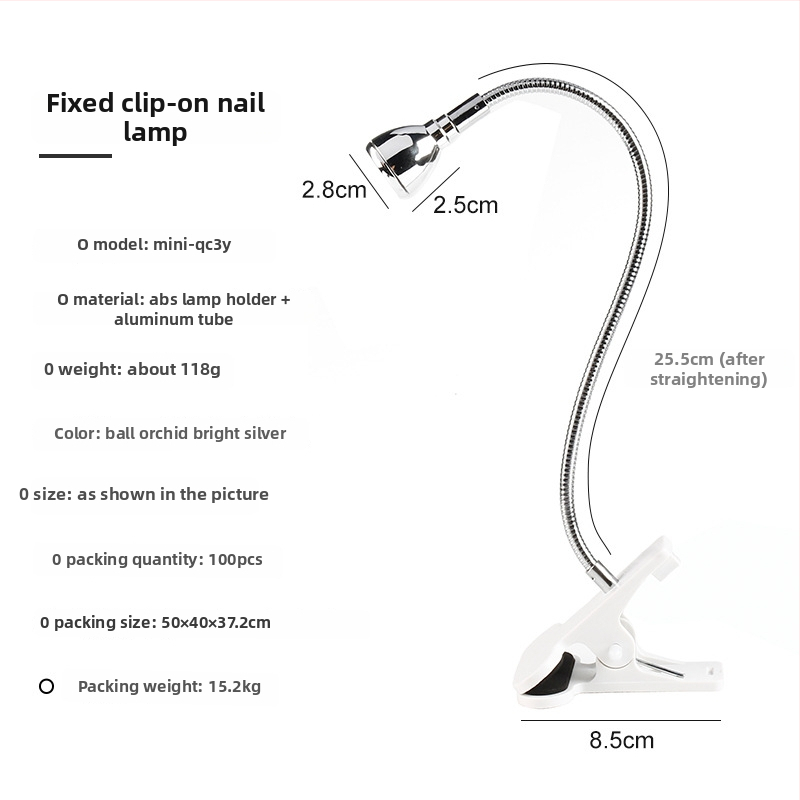 Stolná lampa na manikúru s nastaviteľným uhlom, 3W vysokovýkonná UV lampa na sušenie gélu na nechty, s klipom