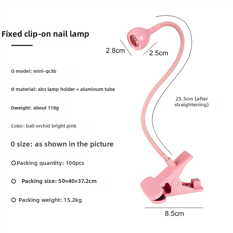 Stolná lampa na manikúru s nastaviteľným uhlom, 3W vysokovýkonná UV lampa na sušenie gélu na nechty, s klipom