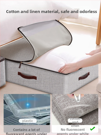 Kutija za odlaganje ispod kreveta za odjeću – ladica tipa, kapacitet 65 L, pamuk materijal, plosni organizator, može se nositi ručno