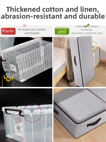 Kutija za odlaganje ispod kreveta za odjeću – ladica tipa, kapacitet 65 L, pamuk materijal, plosni organizator, može se nositi ručno