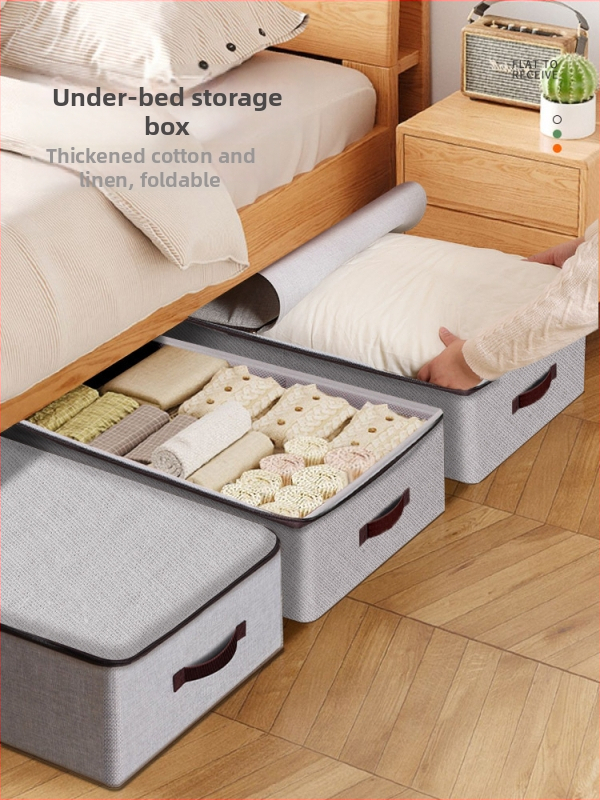 Kutija za odlaganje ispod kreveta za odjeću – ladica tipa, kapacitet 65 L, pamuk materijal, plosni organizator, može se nositi ručno