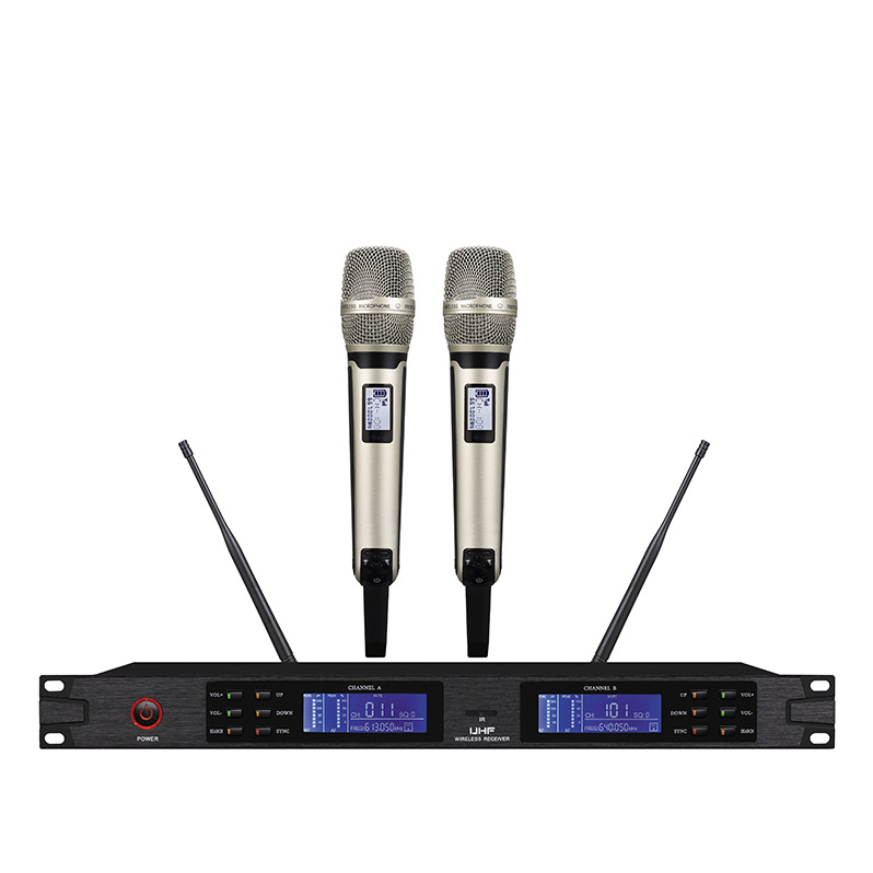 Ασύρματο σετ μικροφώνου με κλιπ — διπλού καναλιού για καραόκε, αντί-ανάδραση, για σκηνή KTV; πολυκατευθυντικό μικρόφωνο, 100Hz-20kHz, αφαιρούμενη μπαταρία, αυτονομία 3–6 ώρες, μοντέλο U2000