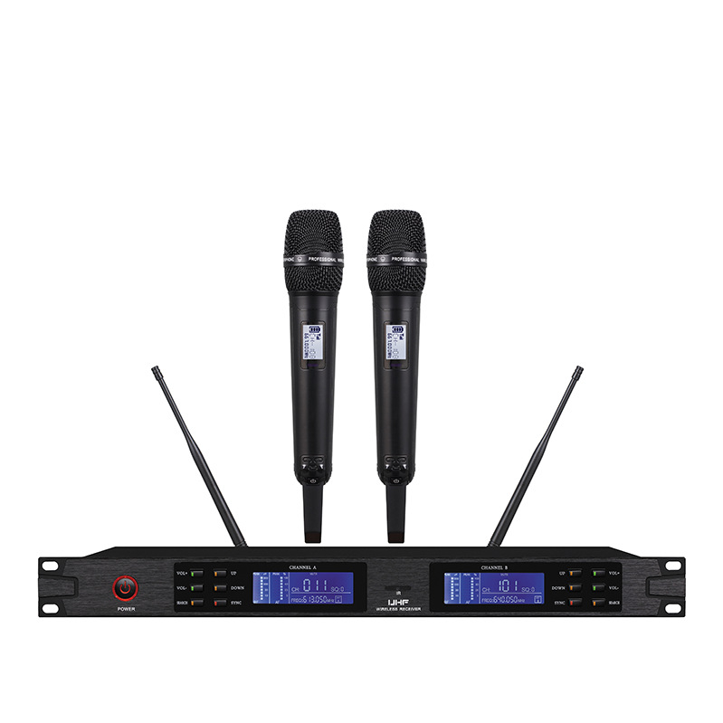 Ασύρματο σετ μικροφώνου με κλιπ — διπλού καναλιού για καραόκε, αντί-ανάδραση, για σκηνή KTV; πολυκατευθυντικό μικρόφωνο, 100Hz-20kHz, αφαιρούμενη μπαταρία, αυτονομία 3–6 ώρες, μοντέλο U2000