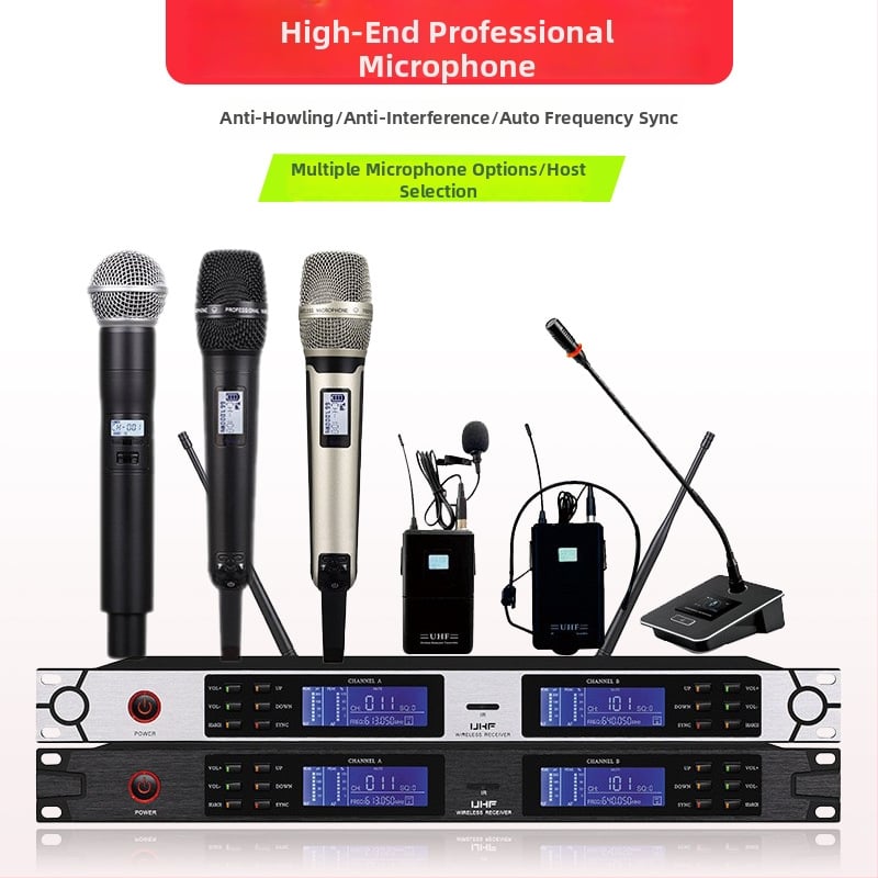 Ασύρματο σετ μικροφώνου με κλιπ — διπλού καναλιού για καραόκε, αντί-ανάδραση, για σκηνή KTV; πολυκατευθυντικό μικρόφωνο, 100Hz-20kHz, αφαιρούμενη μπαταρία, αυτονομία 3–6 ώρες, μοντέλο U2000