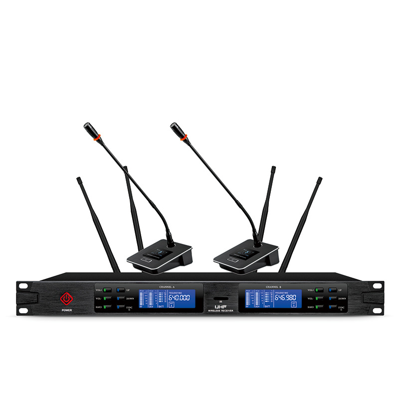 Ασύρματο σετ μικροφώνου με κλιπ — διπλού καναλιού για καραόκε, αντί-ανάδραση, για σκηνή KTV; πολυκατευθυντικό μικρόφωνο, 100Hz-20kHz, αφαιρούμενη μπαταρία, αυτονομία 3–6 ώρες, μοντέλο U2000