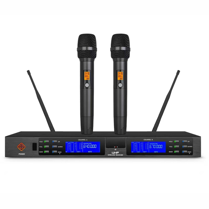 Ασύρματο σετ μικροφώνου με κλιπ — διπλού καναλιού για καραόκε, αντί-ανάδραση, για σκηνή KTV; πολυκατευθυντικό μικρόφωνο, 100Hz-20kHz, αφαιρούμενη μπαταρία, αυτονομία 3–6 ώρες, μοντέλο U2000