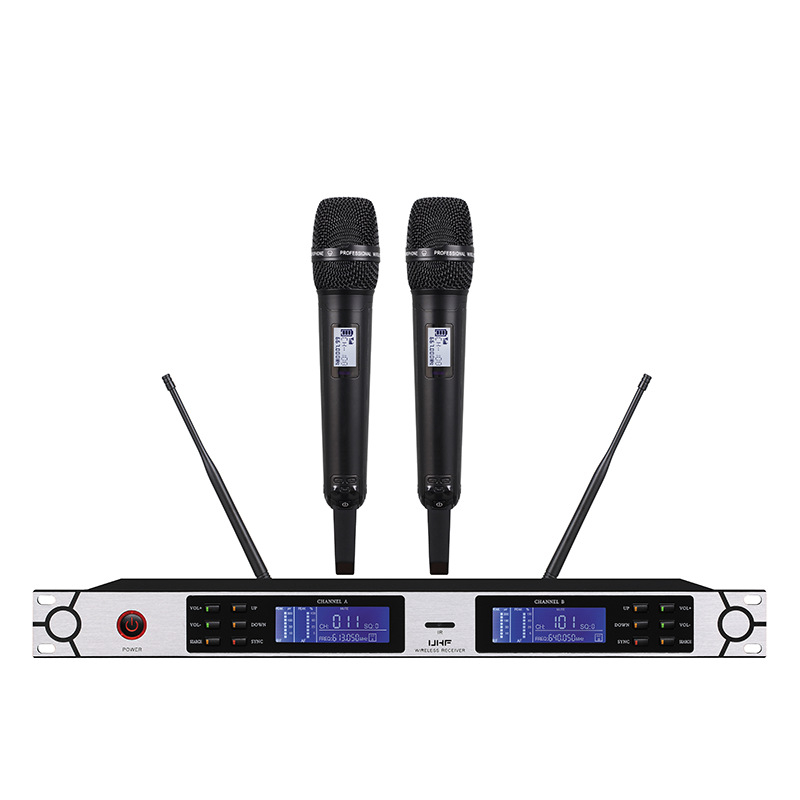 Ασύρματο σετ μικροφώνου με κλιπ — διπλού καναλιού για καραόκε, αντί-ανάδραση, για σκηνή KTV; πολυκατευθυντικό μικρόφωνο, 100Hz-20kHz, αφαιρούμενη μπαταρία, αυτονομία 3–6 ώρες, μοντέλο U2000