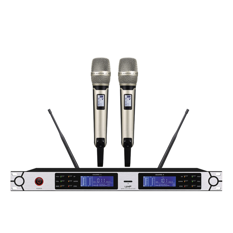 Ασύρματο σετ μικροφώνου με κλιπ — διπλού καναλιού για καραόκε, αντί-ανάδραση, για σκηνή KTV; πολυκατευθυντικό μικρόφωνο, 100Hz-20kHz, αφαιρούμενη μπαταρία, αυτονομία 3–6 ώρες, μοντέλο U2000