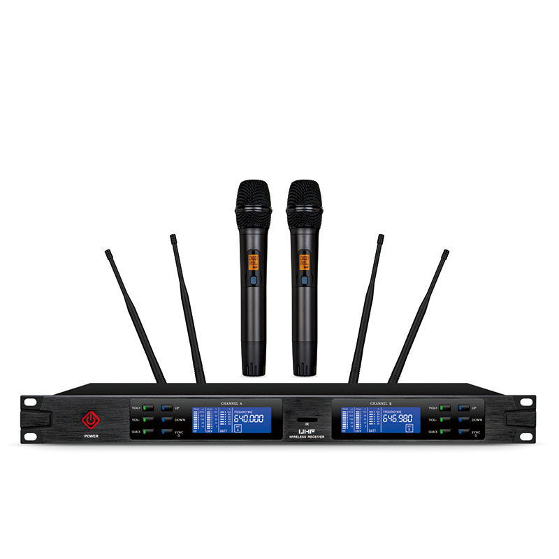 Ασύρματο σετ μικροφώνου με κλιπ — διπλού καναλιού για καραόκε, αντί-ανάδραση, για σκηνή KTV; πολυκατευθυντικό μικρόφωνο, 100Hz-20kHz, αφαιρούμενη μπαταρία, αυτονομία 3–6 ώρες, μοντέλο U2000