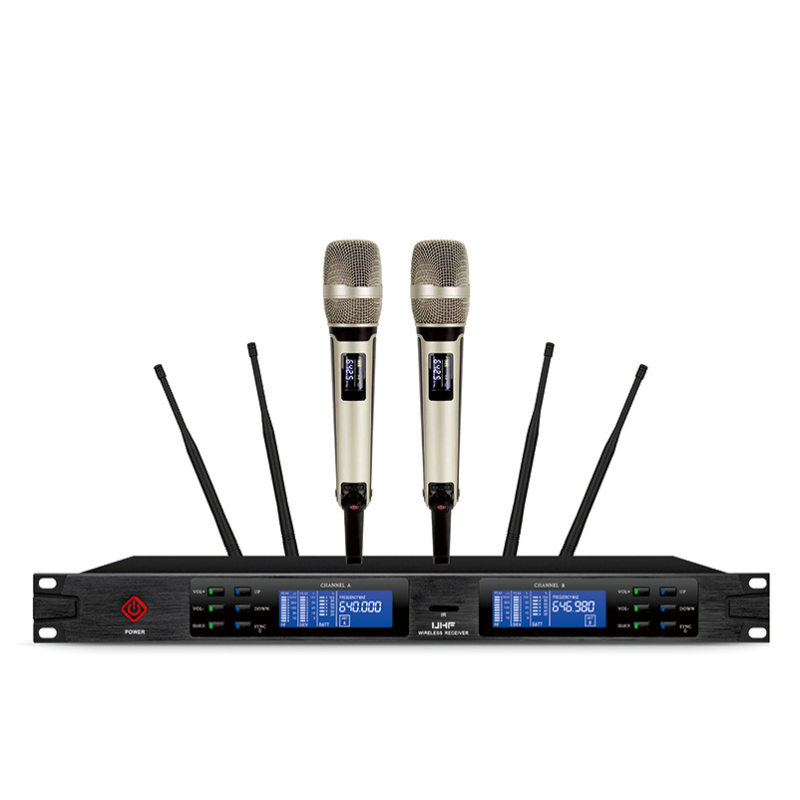 Ασύρματο σετ μικροφώνου με κλιπ — διπλού καναλιού για καραόκε, αντί-ανάδραση, για σκηνή KTV; πολυκατευθυντικό μικρόφωνο, 100Hz-20kHz, αφαιρούμενη μπαταρία, αυτονομία 3–6 ώρες, μοντέλο U2000