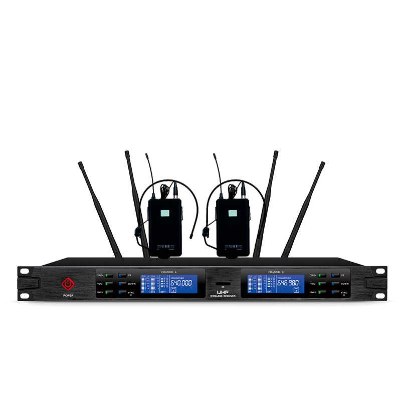 Ασύρματο σετ μικροφώνου με κλιπ — διπλού καναλιού για καραόκε, αντί-ανάδραση, για σκηνή KTV; πολυκατευθυντικό μικρόφωνο, 100Hz-20kHz, αφαιρούμενη μπαταρία, αυτονομία 3–6 ώρες, μοντέλο U2000