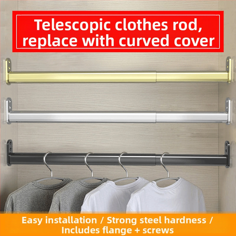 Nerezová oceľová tyč na oblečenie – rozťahovacia teleskopická tyč do šatníka, vnútorné skrinky, príslušenstvo