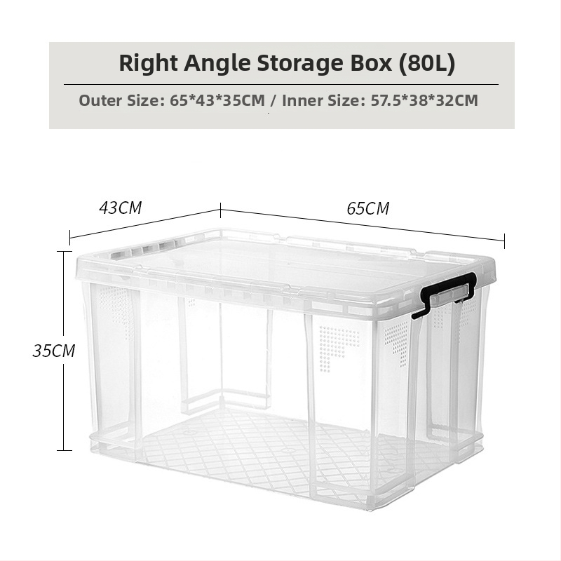 Kutija za pohranu s pravim kutem od prozirne plastike, otporna na kompresiju, prehrambene kvalitete, kapaciteta 110 L