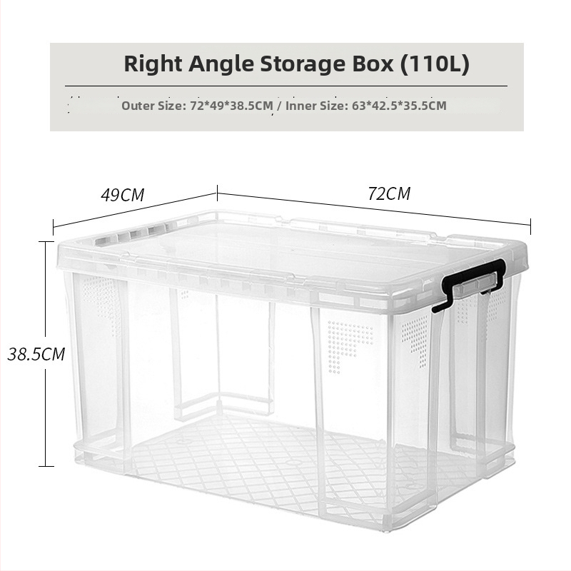 Kutija za pohranu s pravim kutem od prozirne plastike, otporna na kompresiju, prehrambene kvalitete, kapaciteta 110 L