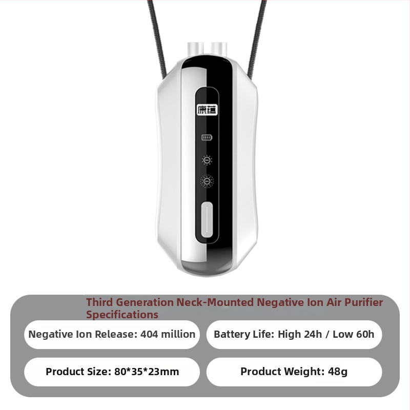 Prenosni pročišćivač zraka za vrat s generatorom negativnih iona, USB napajanje, protok zraka 50 m3/h, tih rad ≤36 dB, pokrivenost do 10 m2