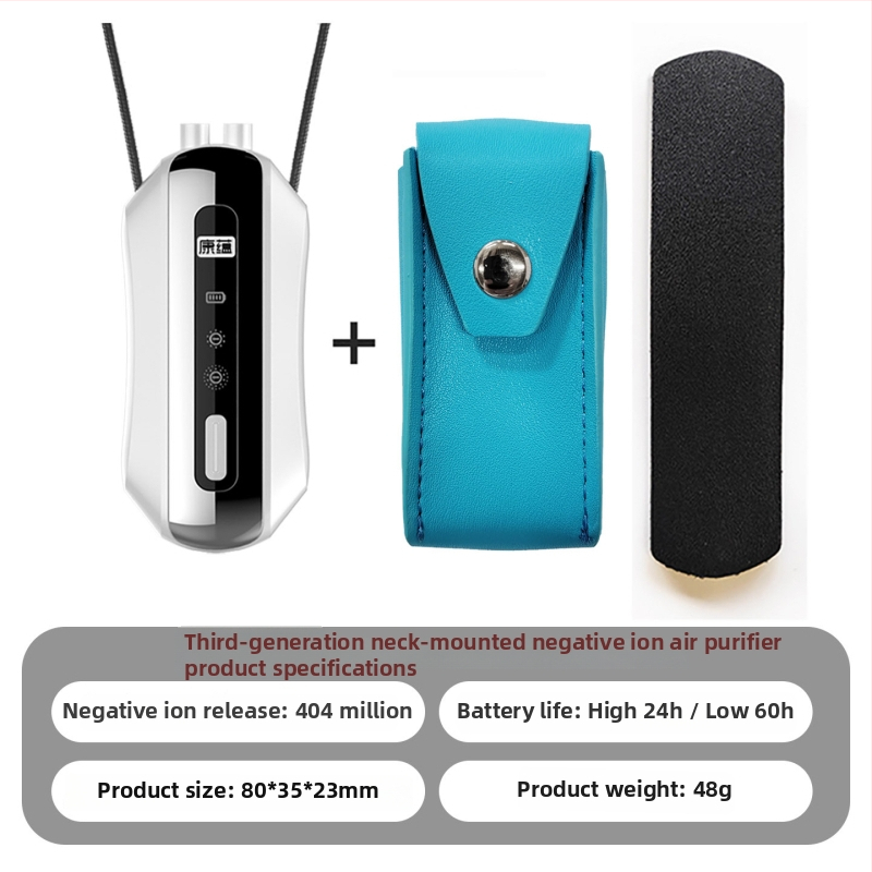 Prenosni pročišćivač zraka za vrat s generatorom negativnih iona, USB napajanje, protok zraka 50 m3/h, tih rad ≤36 dB, pokrivenost do 10 m2