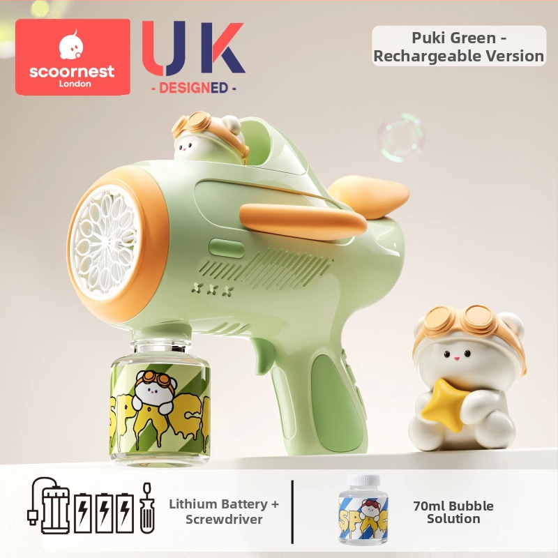 Gyerekeknek buborékfújópisztoly – teljesen automata, nem toxikus, a márka KESCOORL; tartalmaz buborékoldat és koncentrátumokat; akkumulátoros és újratölthető verziók