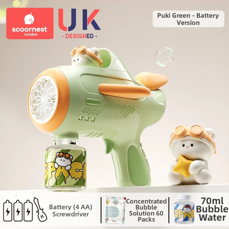 Gyerekeknek buborékfújópisztoly – teljesen automata, nem toxikus, a márka KESCOORL; tartalmaz buborékoldat és koncentrátumokat; akkumulátoros és újratölthető verziók