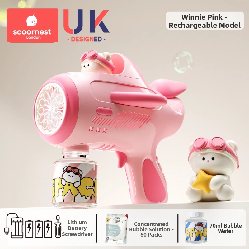 Gyerekeknek buborékfújópisztoly – teljesen automata, nem toxikus, a márka KESCOORL; tartalmaz buborékoldat és koncentrátumokat; akkumulátoros és újratölthető verziók