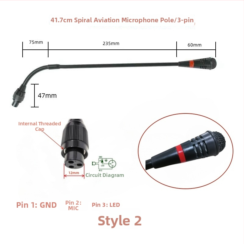 Gooseneck konferenčný mikrofón s trojpínovým štvorkonduktorovým avionovým konektorom, káblový, 20Hz-20kHz, SNR ≥70dB