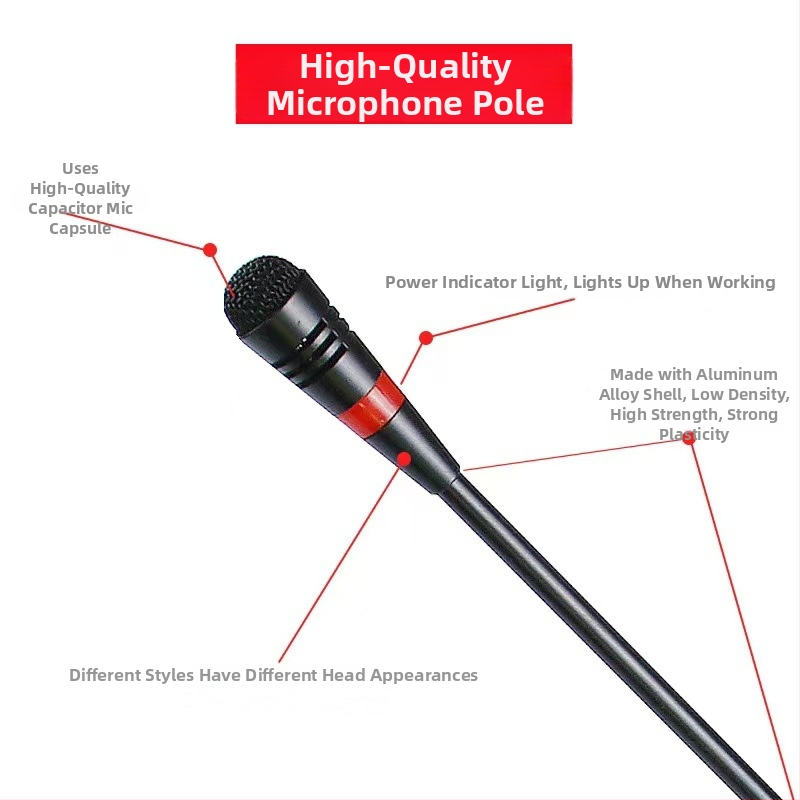 Gooseneck konferenčný mikrofón s trojpínovým štvorkonduktorovým avionovým konektorom, káblový, 20Hz-20kHz, SNR ≥70dB