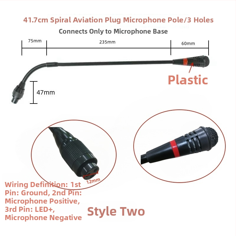 Gooseneck konferenčný mikrofón s trojpínovým štvorkonduktorovým avionovým konektorom, káblový, 20Hz-20kHz, SNR ≥70dB