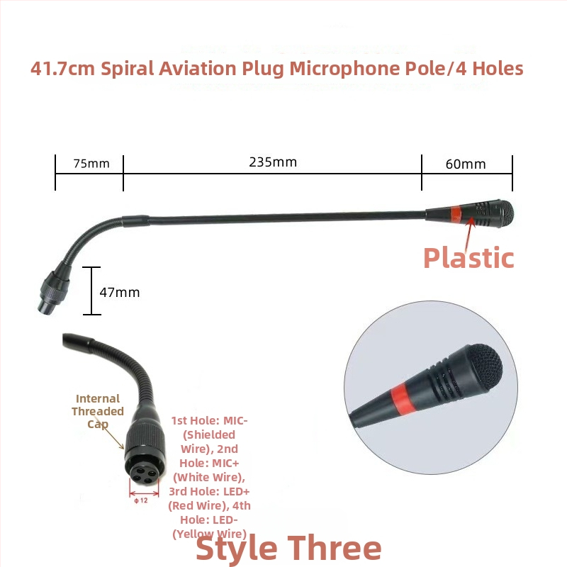 Gooseneck konferenčný mikrofón s trojpínovým štvorkonduktorovým avionovým konektorom, káblový, 20Hz-20kHz, SNR ≥70dB