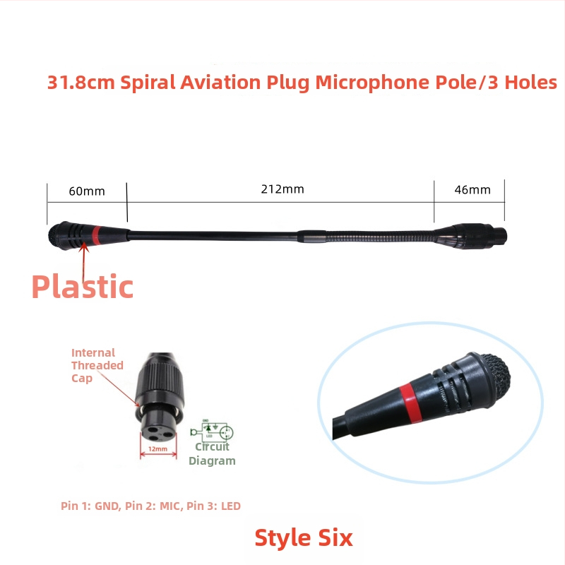 Gooseneck konferenčný mikrofón s trojpínovým štvorkonduktorovým avionovým konektorom, káblový, 20Hz-20kHz, SNR ≥70dB
