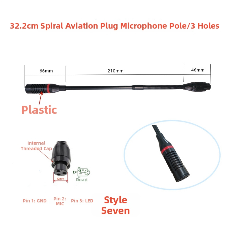 Gooseneck konferenčný mikrofón s trojpínovým štvorkonduktorovým avionovým konektorom, káblový, 20Hz-20kHz, SNR ≥70dB