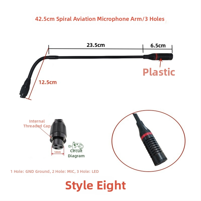 Gooseneck konferenčný mikrofón s trojpínovým štvorkonduktorovým avionovým konektorom, káblový, 20Hz-20kHz, SNR ≥70dB