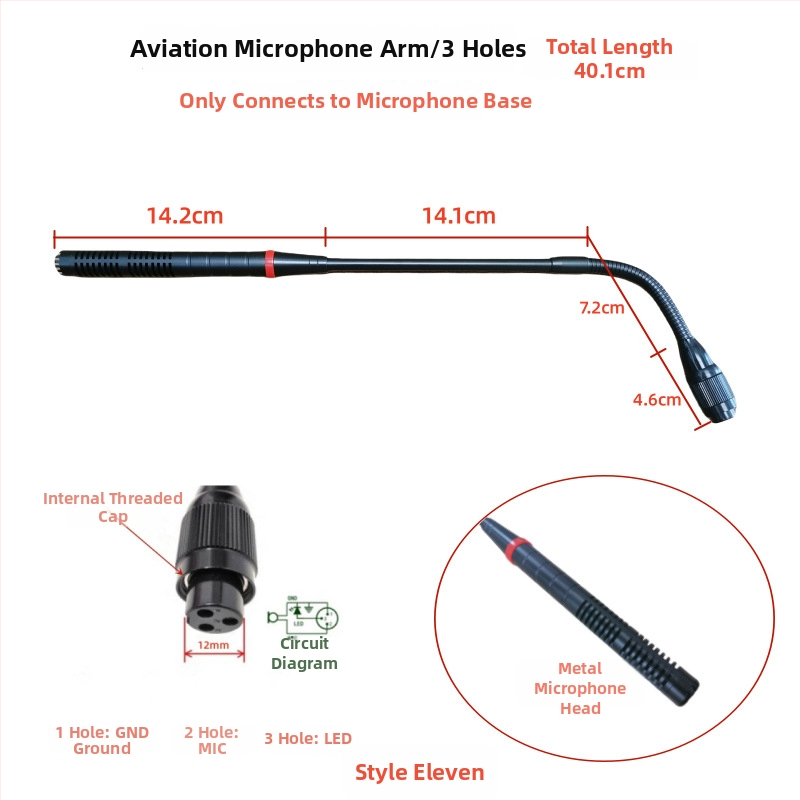 Gooseneck konferenčný mikrofón s trojpínovým štvorkonduktorovým avionovým konektorom, káblový, 20Hz-20kHz, SNR ≥70dB