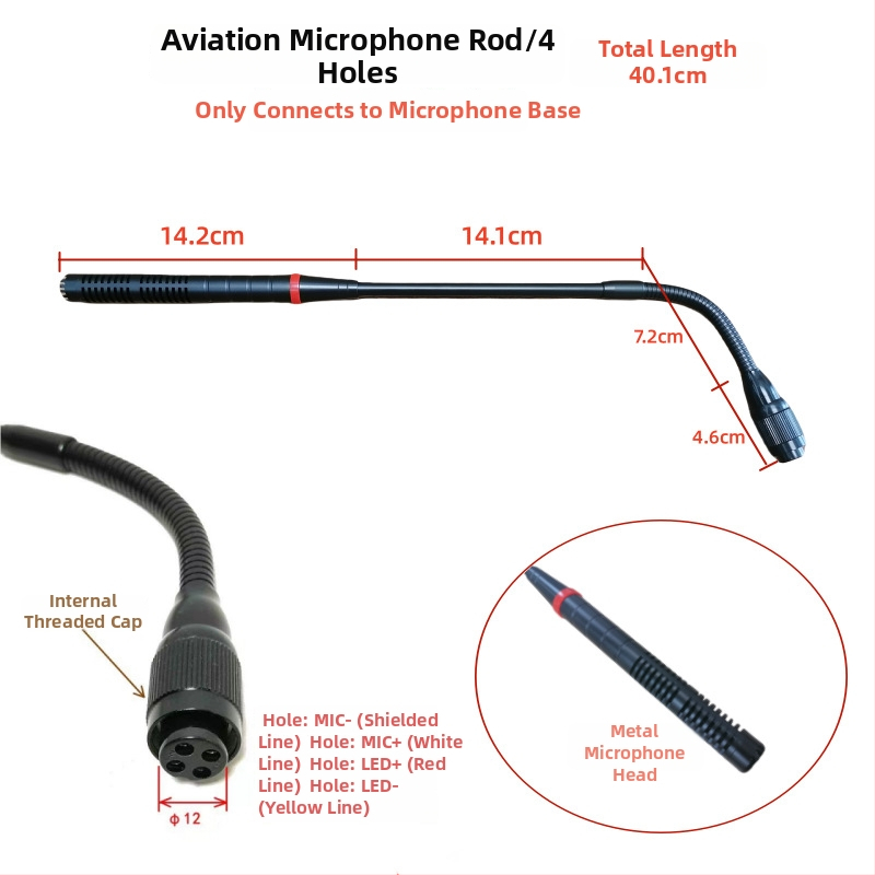 Gooseneck konferenčný mikrofón s trojpínovým štvorkonduktorovým avionovým konektorom, káblový, 20Hz-20kHz, SNR ≥70dB