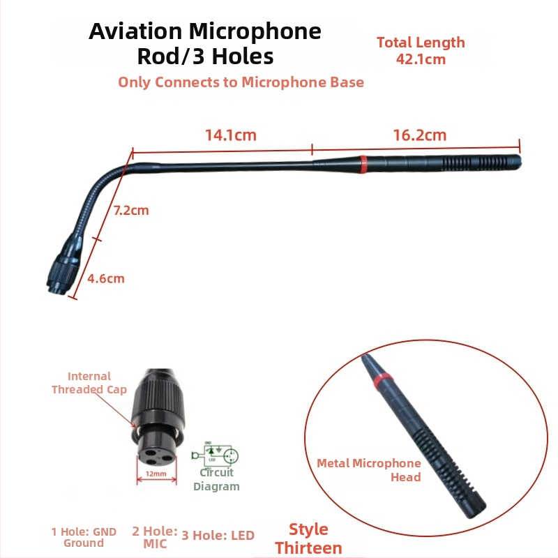 Gooseneck konferenčný mikrofón s trojpínovým štvorkonduktorovým avionovým konektorom, káblový, 20Hz-20kHz, SNR ≥70dB