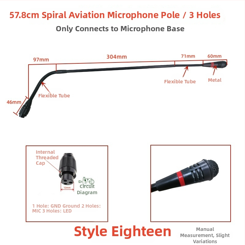 Gooseneck konferenčný mikrofón s trojpínovým štvorkonduktorovým avionovým konektorom, káblový, 20Hz-20kHz, SNR ≥70dB