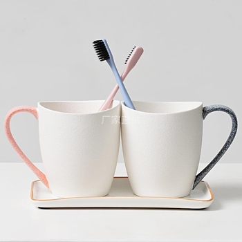 Set de baie din ceramică cu glazură japoneză fulg de zăpadă — trei piese, cu cupe pentru apă de gură și pentru periuța de dinți pentru cupluri