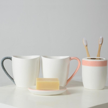 Set de baie din ceramică cu glazură japoneză fulg de zăpadă — trei piese, cu cupe pentru apă de gură și pentru periuța de dinți pentru cupluri