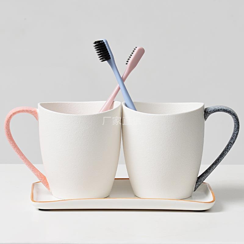 Set de baie din ceramică cu glazură japoneză fulg de zăpadă — trei piese, cu cupe pentru apă de gură și pentru periuța de dinți pentru cupluri