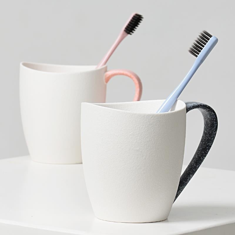 Set de baie din ceramică cu glazură japoneză fulg de zăpadă — trei piese, cu cupe pentru apă de gură și pentru periuța de dinți pentru cupluri