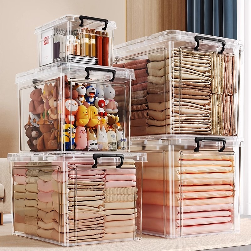 Transparentna PP plastična kutija za pohranu s kotačićima – veliki kapacitet (Model Q-08) za spavaću sobu, odjeću i igračke, otporna na prašinu